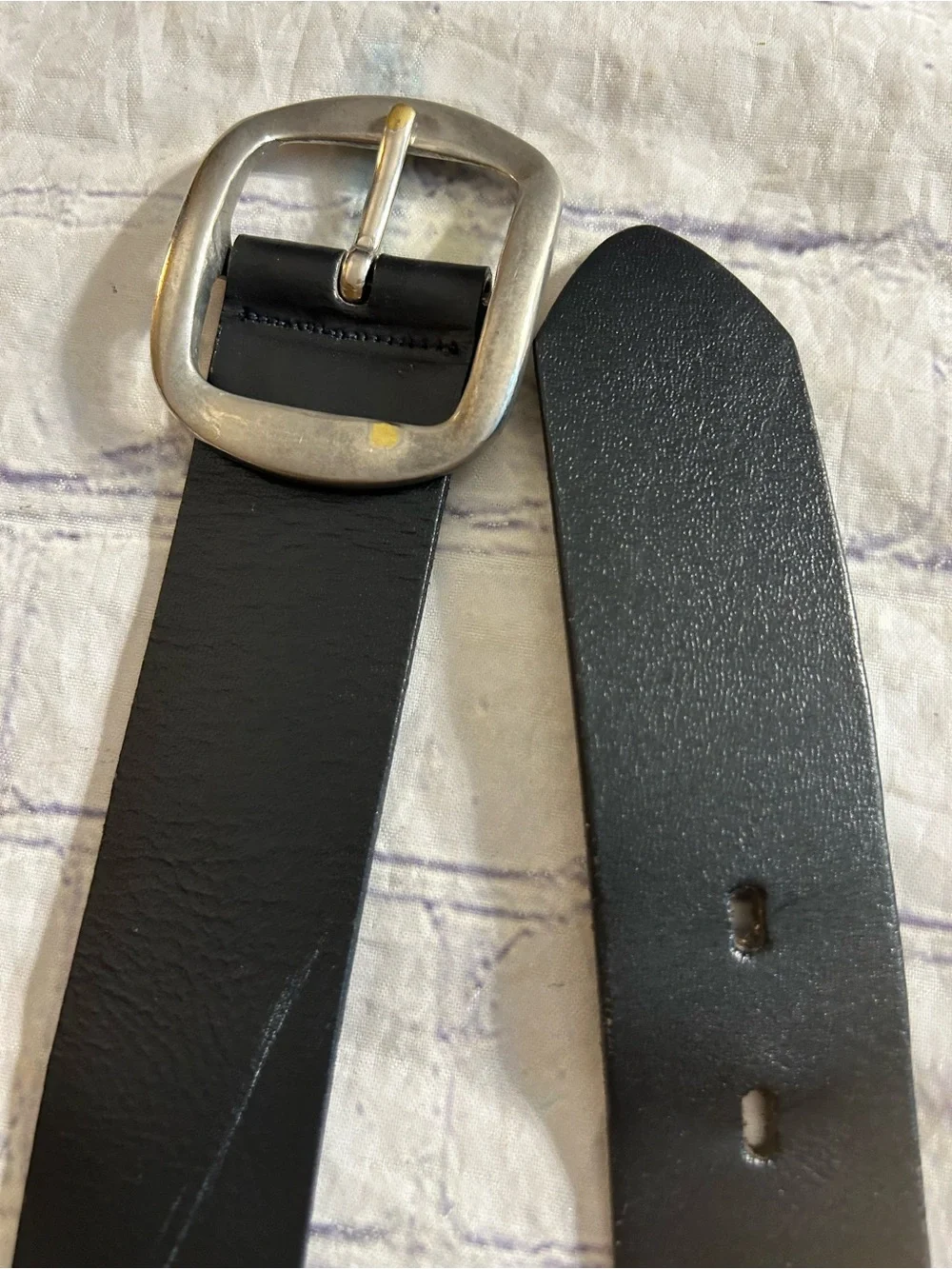 LOT OF (2) BLACK LEATHER CHUNKY SILVER TONE BUCKLES WIDE MEN RUGGED BELTS